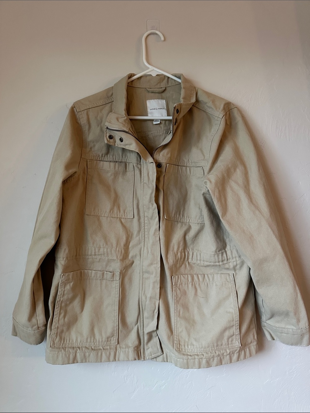 Vintage America Tan Utility Jacket for Women - Pocketed Field Coat